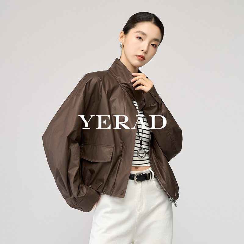13366630.【娅丽达】巴恩风复古油蜡仿皮衣外套女工装宽松短款夹克