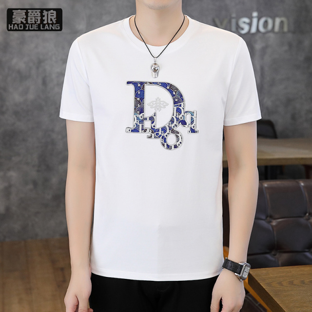 13368323.冰丝男士圆领t恤上衣夏季新款高端休闲潮流短袖打底衫男休闲半袖