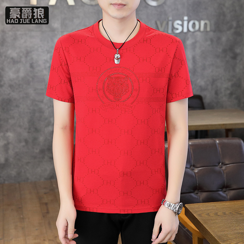 13368337.时尚短袖t恤男士夏季新款潮牌休闲印花圆领凉爽透气男装上衣T恤