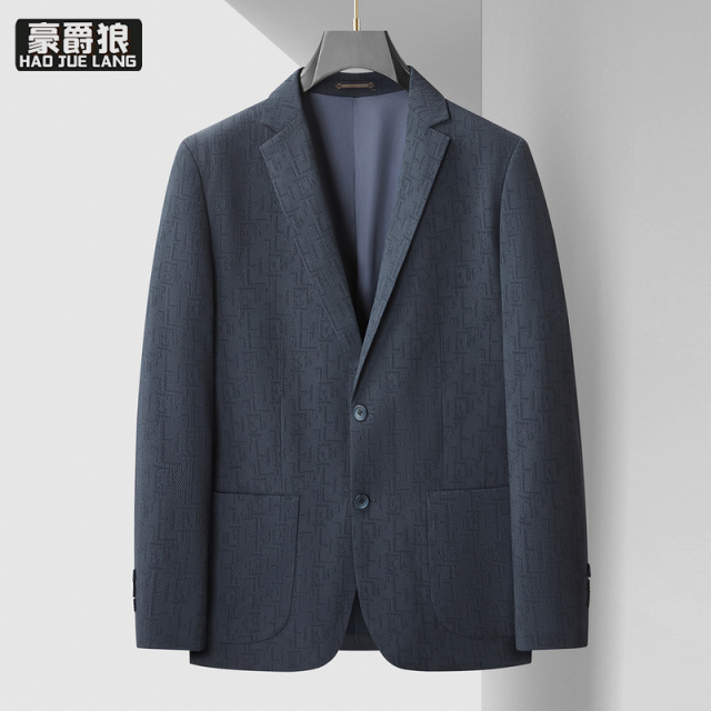 13368328.【大码男装】春季薄款大码男士西装外套宽松胖子商务休闲时尚蓝色西服