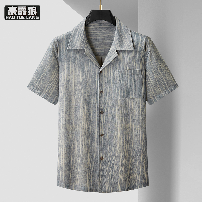 13368341.【大码男装】薄款短袖衬衫男加大码宽松商务寸衫休闲胖子男装半袖衬衣