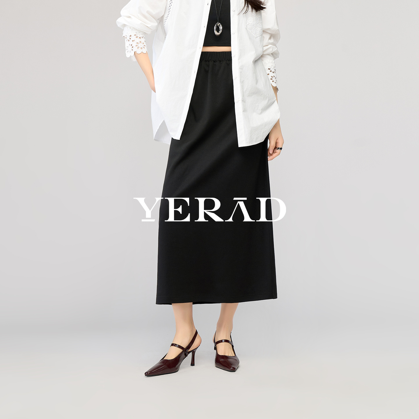 13366606.【娅丽达】休闲简约松紧腰直筒半身裙女裙子简约长裙
