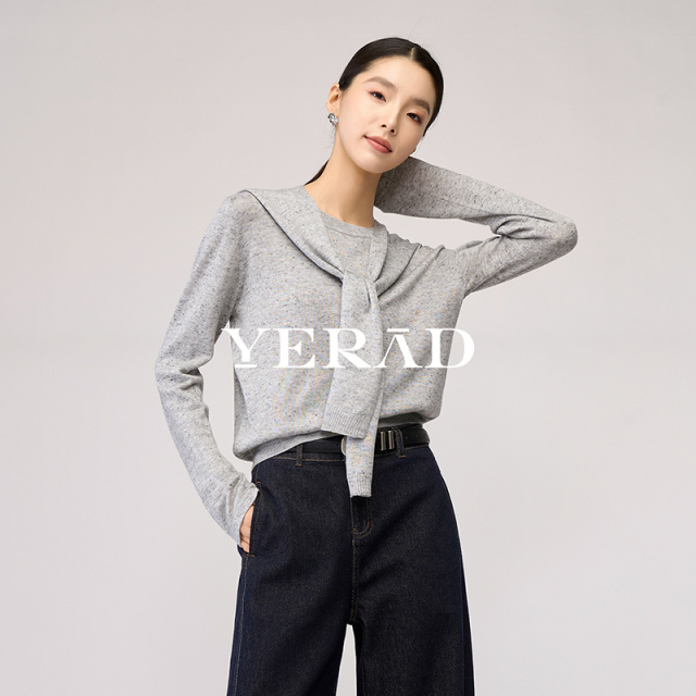 13366601.【娅丽达】宽松叠穿披肩针织衫女羊毛衫百搭宽松衣