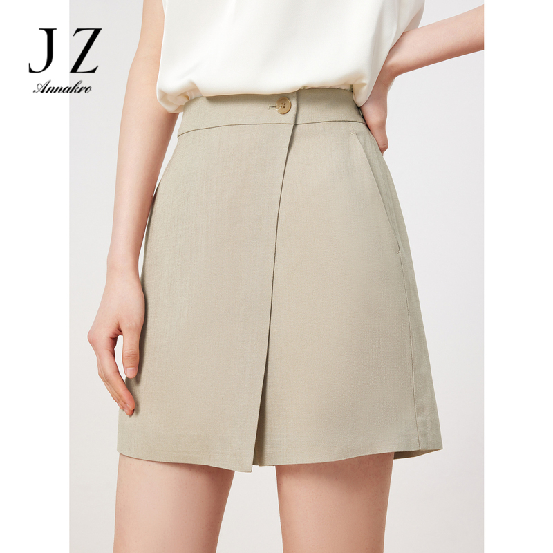 13370100.JZ玖姿通勤OL风醋酸裙裤女装夏季新款小个子短裤卡其色