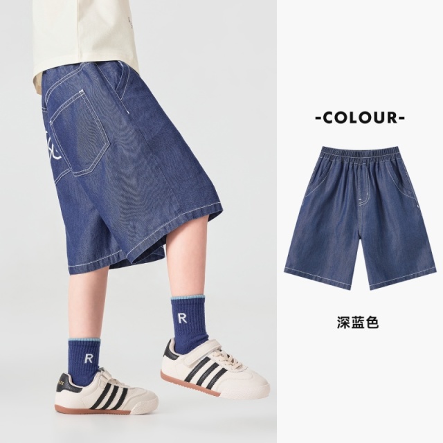 13378124.男童短裤夏季莱赛尔天丝仿牛仔宽松百搭五分裤儿童时尚潮装休闲裤