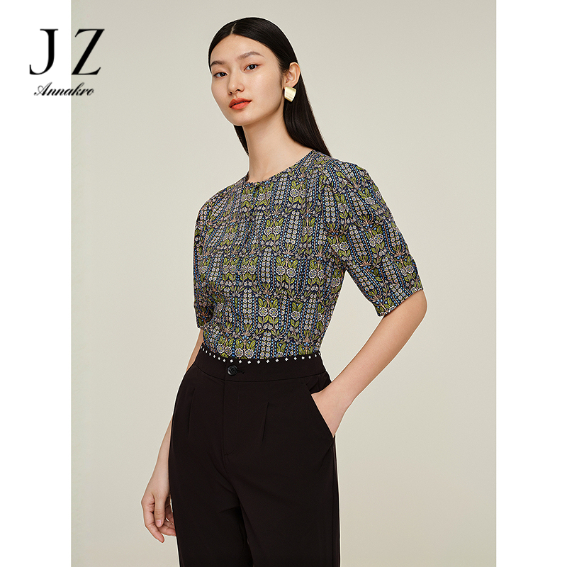 13368848.JUZUI玖姿轻熟风碎花印花雪纺衫上衣女夏季新款JWDX80329