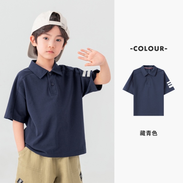 13378127.男童Polo衫夏款时尚韩系三道杠运动T恤宽松透气儿童短袖校园装