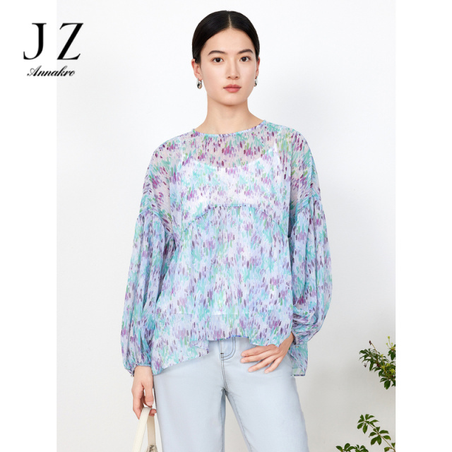 13368912.JZ玖姿印花雪纺衫女装夏季新款轻盈感上衣
