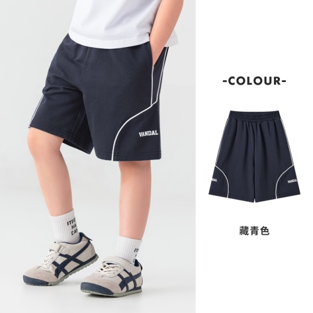 13378132.男童运动裤夏季弧形夹条时尚百搭休闲直筒短裤纯棉亲肤儿童五分裤