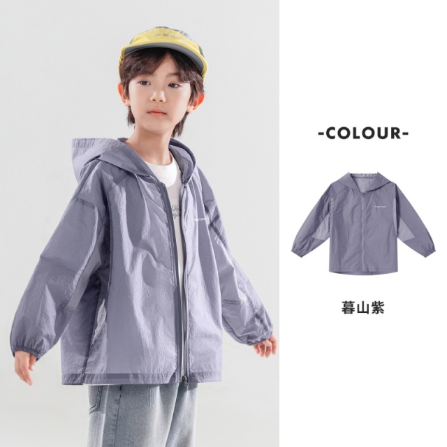 13378115.童装儿童夏日防晒衣透气薄款简约运动男童宽松外套儿童骑行遮阳服