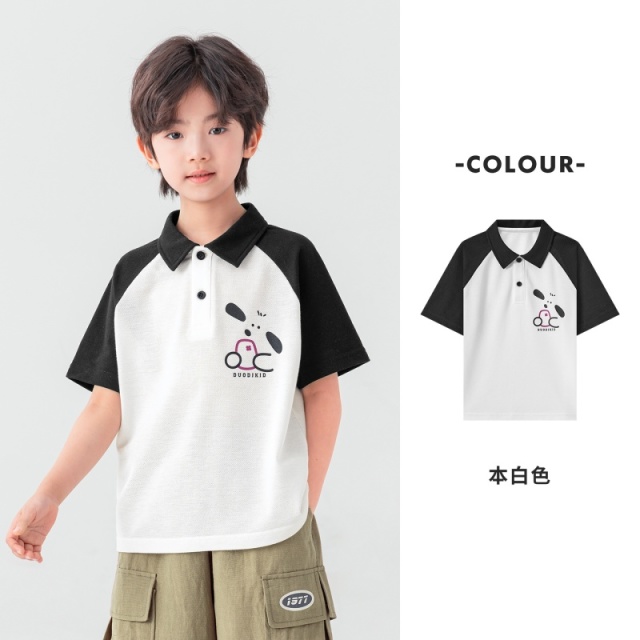 13378131.男童插肩撞色polo衫夏季童趣印花百搭T恤中大童装学院风短袖上衣