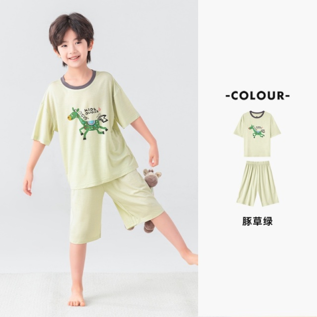 13378104.【清新童趣】儿童家居服套装夏季宽松透气睡衣男童短袖短裤两件套