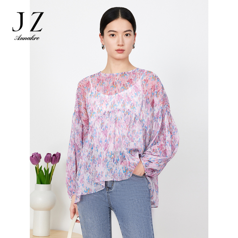13368912.JZ玖姿印花雪纺衫女装夏季新款轻盈感上衣