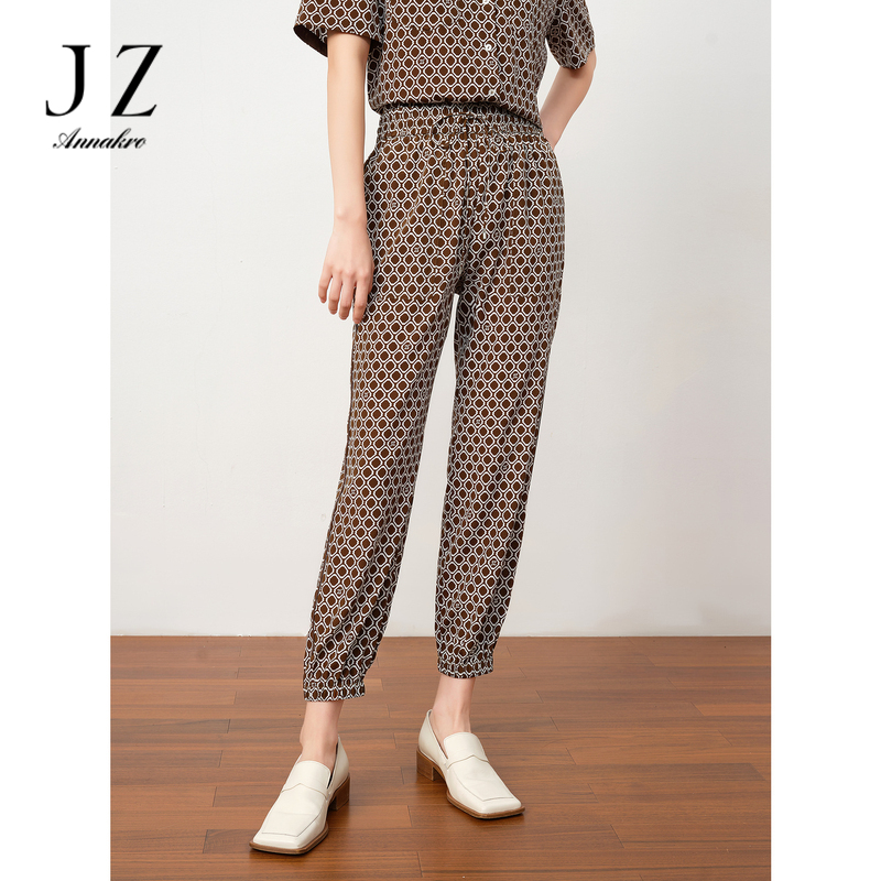 13369896.JZ玖姿商场同款运动风几何真丝休闲束脚裤女夏新款JWDX11103