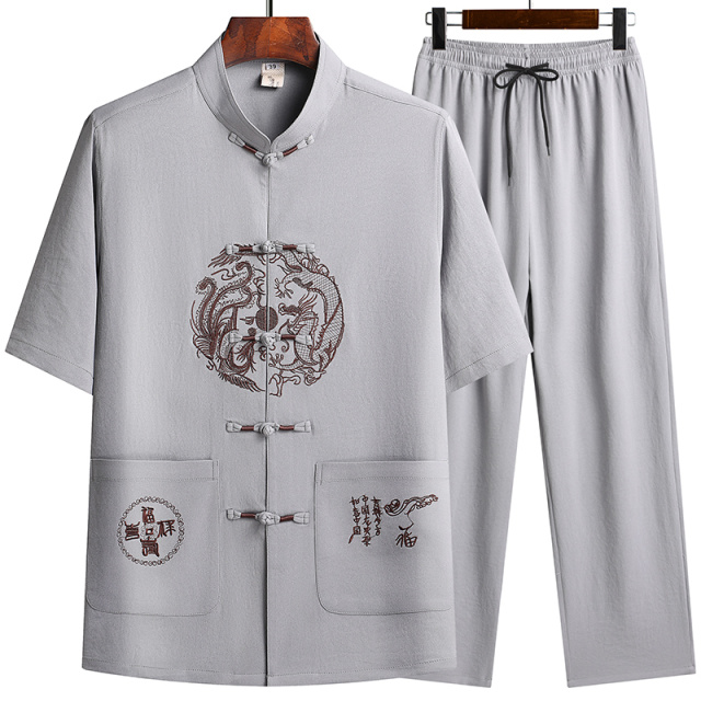 13388833.新款唐装夏季男中老年爸爸夏装男士老年人中国风爷爷中式短袖套装