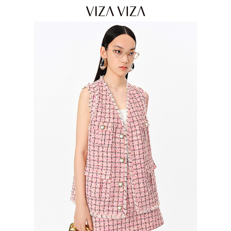 13389377.VIZA VIZA 法式小香风粗呢马甲外套