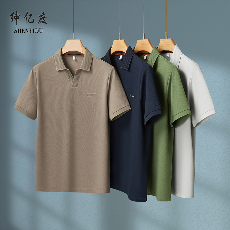 13389592.加肥加大码Y字翻领春秋Polo衫男2026新款宽松休闲短袖t恤男A