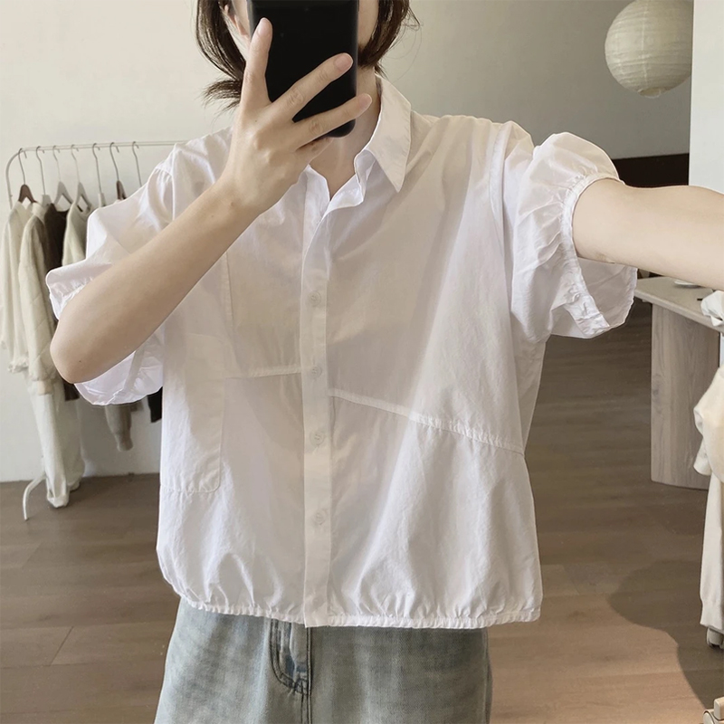 13460919.初云紫衣春夏装 女时尚衬衫宽松显瘦短袖韩版简约设计感开衫上衣3028