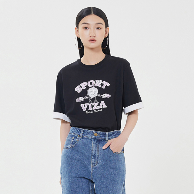 13389096.VIZA VIZA 通勤百搭印花圆领短袖T恤