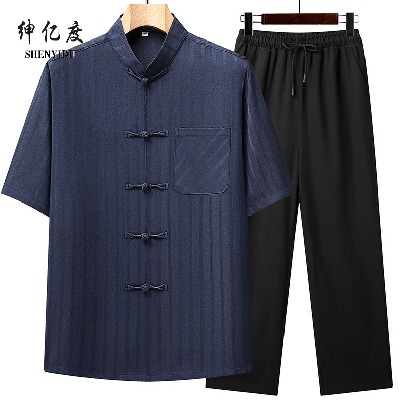 13389030.2026新款唐装男短袖夏季薄款中国风中老年冰丝唐装爸爸装套装中式