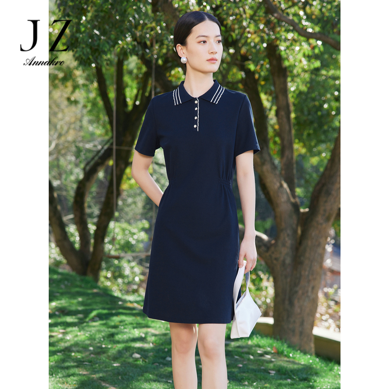 12128335.JZ玖姿POLO领短袖连衣裙女装夏季新款轻运动风休闲裙子