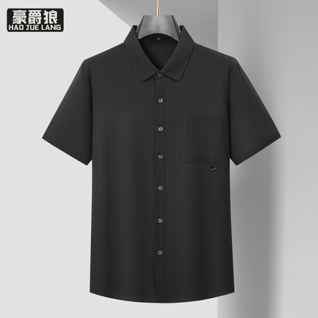 13405662.【大码男装】加肥加大男士短袖衬衫翻领宽松休闲商务穿搭透气衬衣男