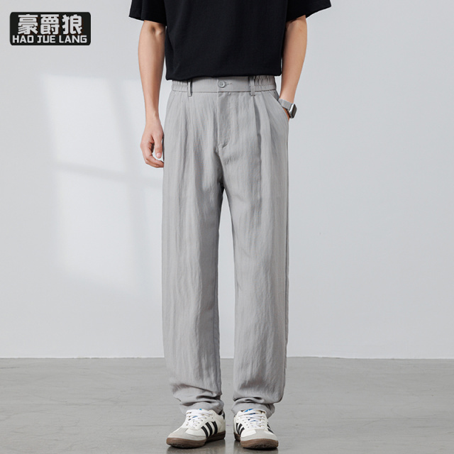 13405561.莱赛尔天丝男士休闲裤夏季薄款透气宽松直筒老钱风长裤子男裤