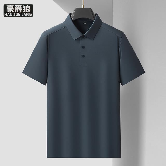 13405627.【大码男装】加肥加大码桑蚕丝短袖Polo衫男爸爸商务休闲纯色冰丝