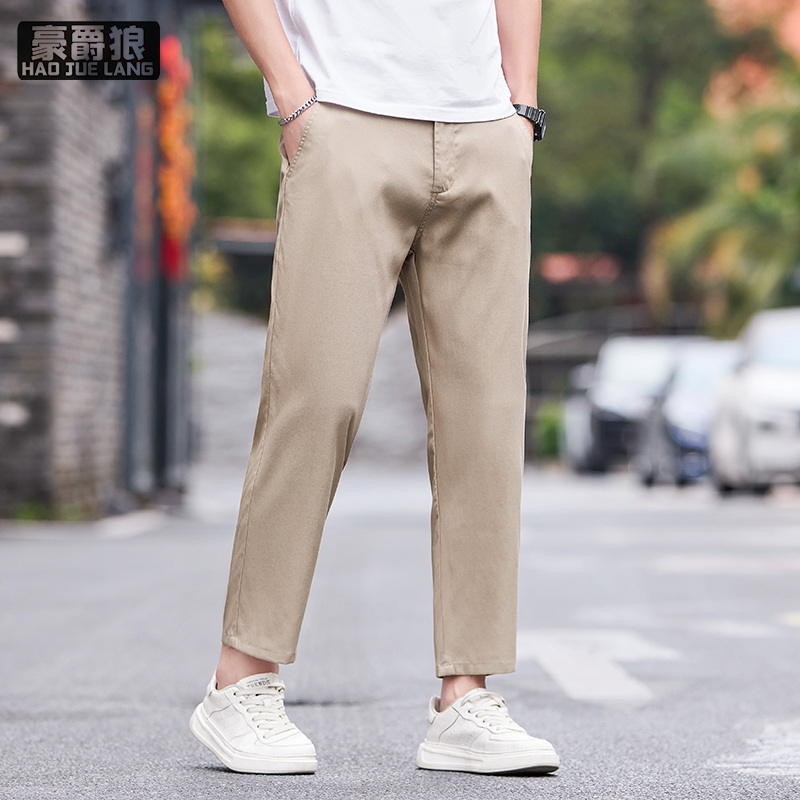 13405581.天丝亚麻九分休闲裤男士直筒宽松夏季薄款透气小个子八9分男裤子