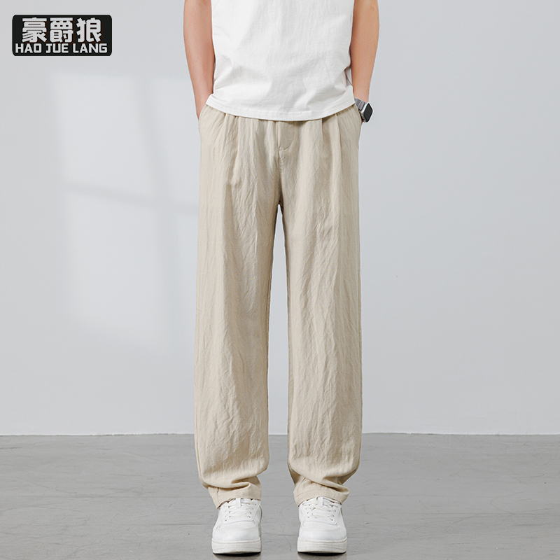 13405561.莱赛尔天丝男士休闲裤夏季薄款透气宽松直筒老钱风长裤子男裤