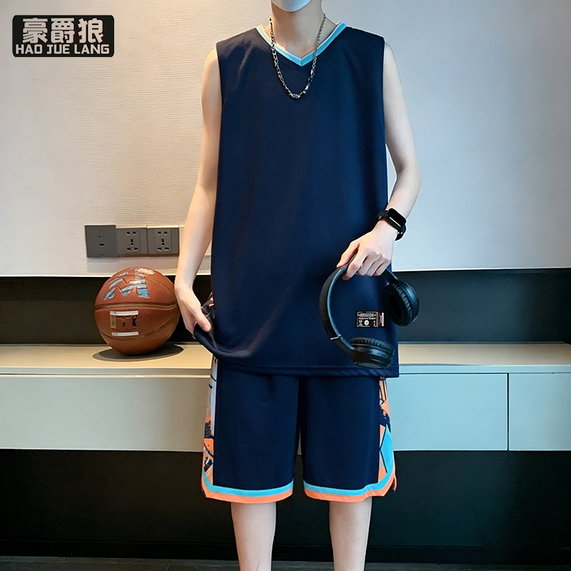 13405644.篮球服套装男夏季冰丝速干运动套装薄款网眼休闲健身背心短裤衣服