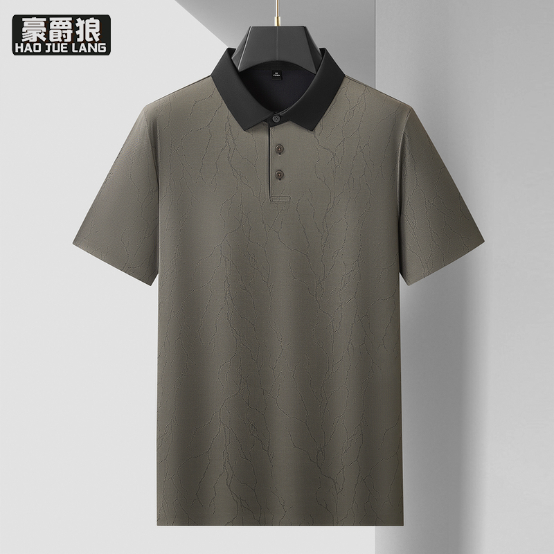 13405607.【大码男装】加肥加大码冰丝翻领短袖T恤男士宽松休闲弹力Polo衫