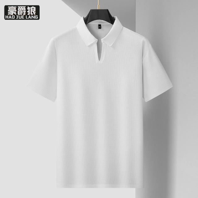 13405586.【大码男装】大码男T恤夏季锦氨微弹宽松V字t恤免烫POLO衫潮流