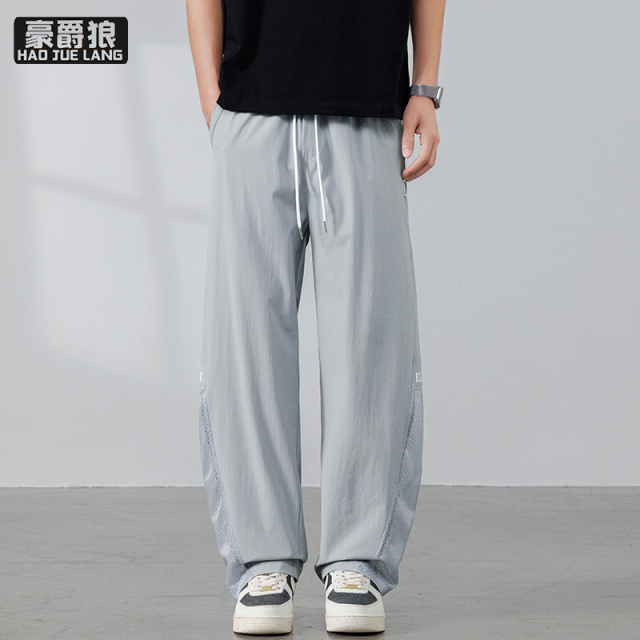 13405566.男士休闲裤夏季薄款透气速干宽松直筒阔腿大码运动长裤子男裤