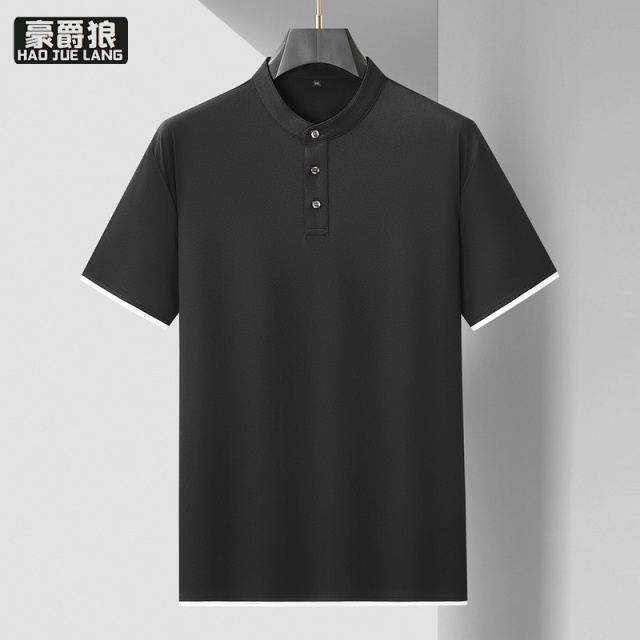 13405587.【大码男装】加肥加大立领短袖polo衫男大码宽松商务休闲胖子T恤