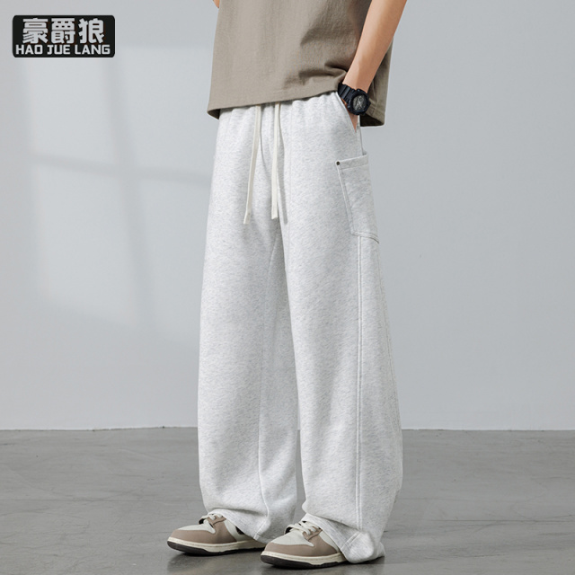 13405659.夏季新款潮牌美式高街棉质弯刀裤男士宽松透气垂感阔腿直筒裤