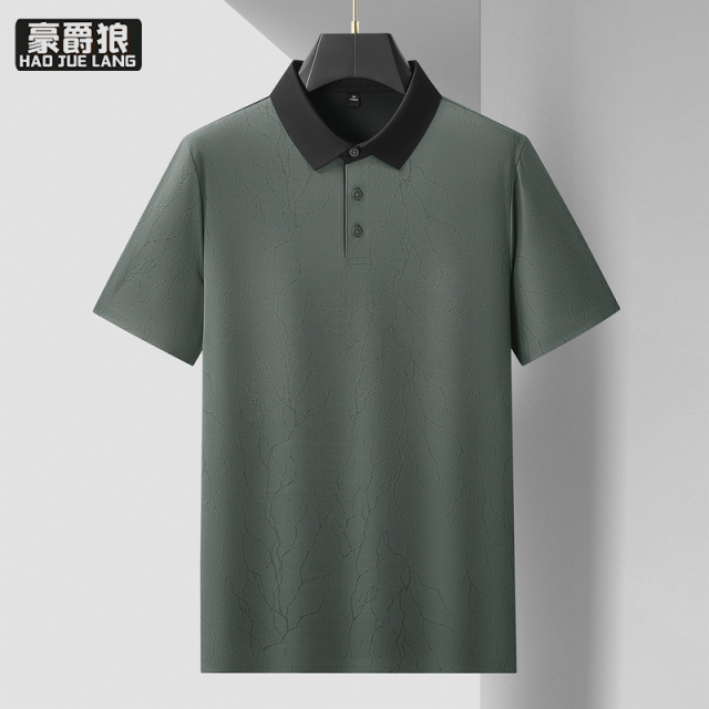 13405607.【大码男装】加肥加大码冰丝翻领短袖T恤男士宽松休闲弹力Polo衫
