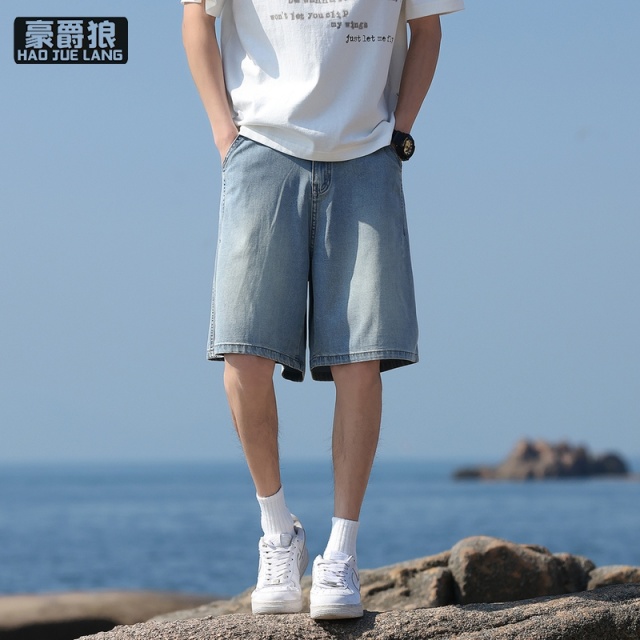 13405593.天丝牛仔短裤男士夏季薄款裤子美式休闲风宽松舒适百搭直筒五分裤