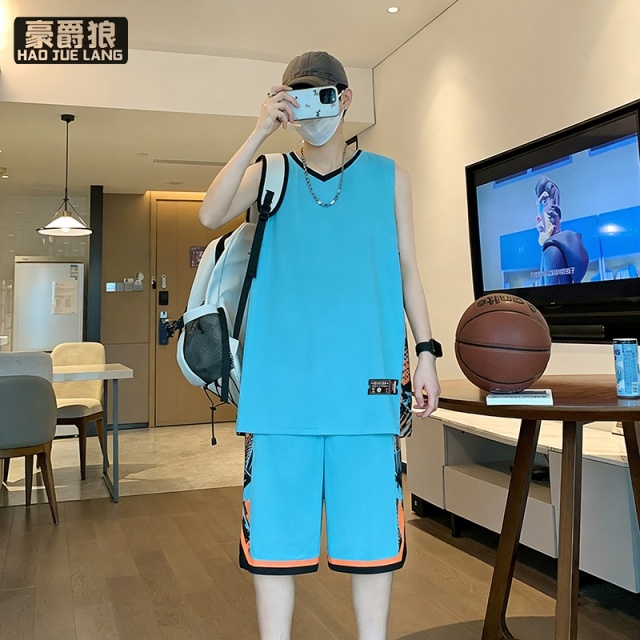 13405644.篮球服套装男夏季冰丝速干运动套装薄款网眼休闲健身背心短裤衣服
