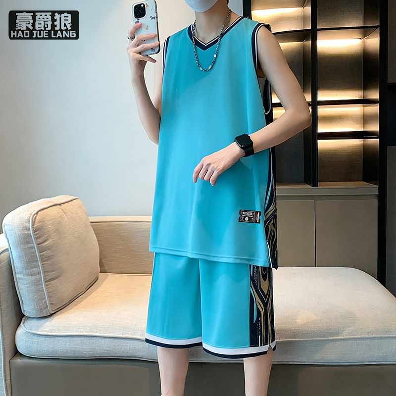 13405620.篮球服男冰丝速干夏季休闲运动套装学生青少年定制初高中男款睡衣