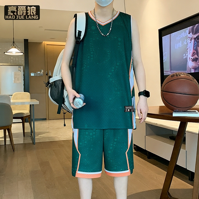 13405635.篮球服男款冰丝速干透气网眼无袖运动服套装青少年训练衣比赛球衣