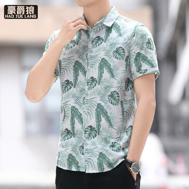 13405585.夏天港风碎花衬衫男生短袖时尚潮流设计感小众痞帅休闲高级感衬衣