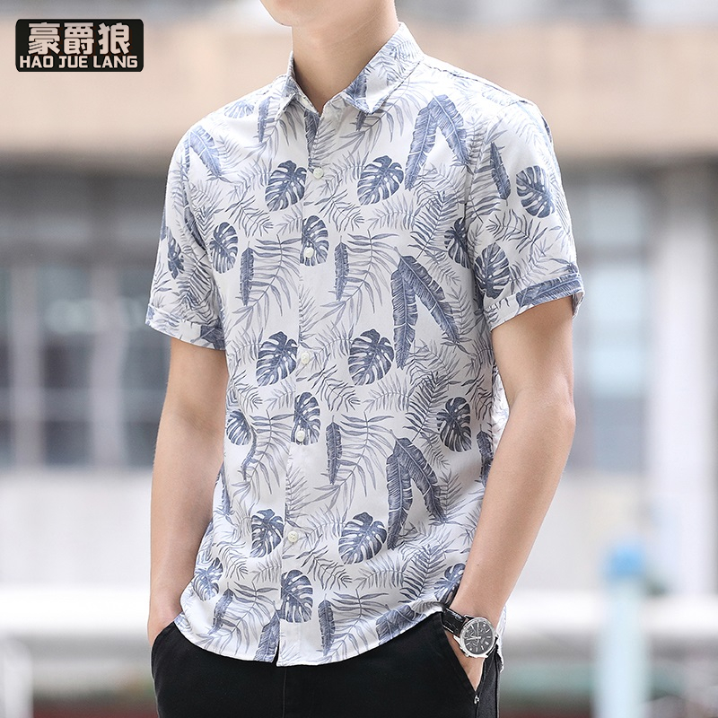 13405585.夏天港风碎花衬衫男生短袖时尚潮流设计感小众痞帅休闲高级感衬衣