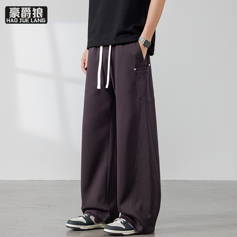 13405659.夏季新款潮牌美式高街棉质弯刀裤男士宽松透气垂感阔腿直筒裤