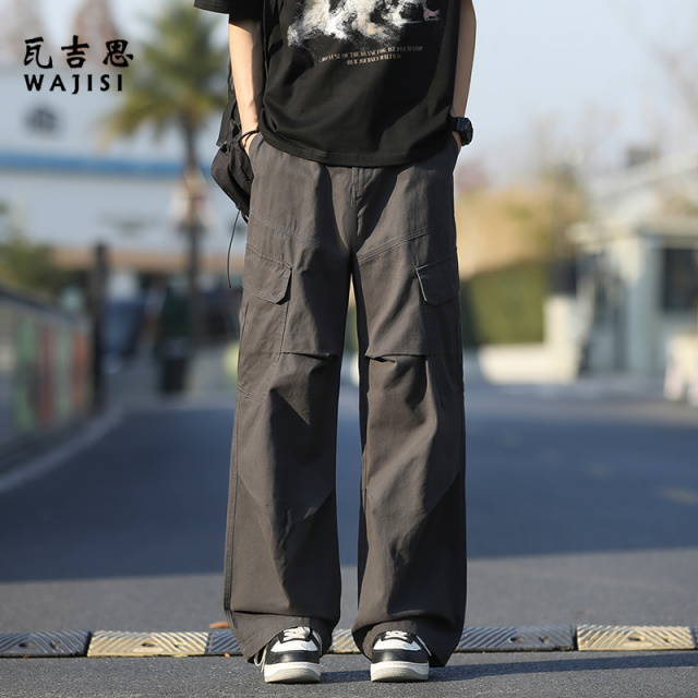 13414532.美式纯棉复古高级感工装裤子男款春季痞帅高街阔腿裤男宽松休闲裤