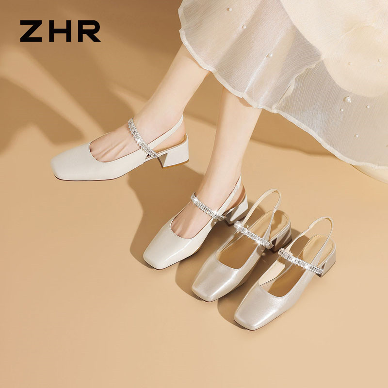 13411280.【ZHR则则】后空凉鞋方头套脚粗跟女鞋[PU]