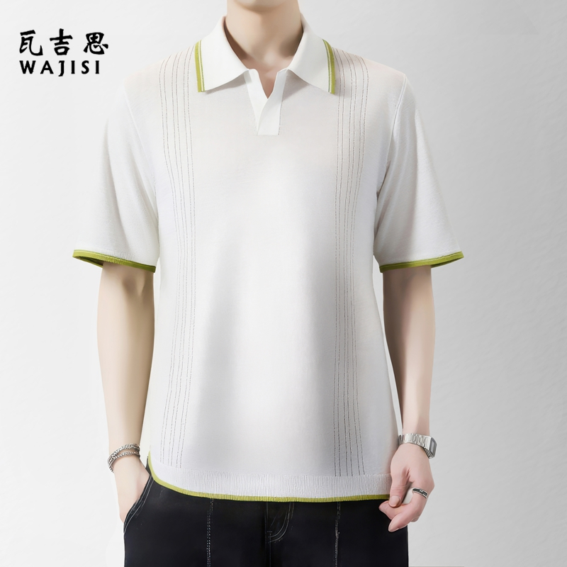 13414512.夏季新款时尚针织冰丝短袖POLO衫翻领薄款休闲日常百搭男士上衣