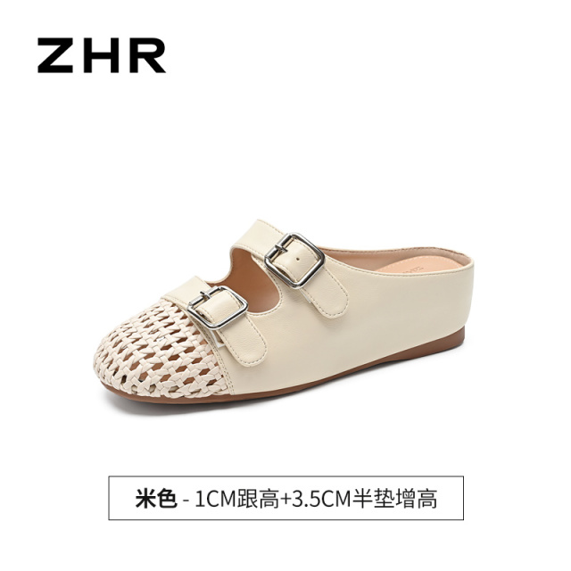 13411262.【ZHR则则】穆勒拖鞋圆头套脚厚底女鞋[PU]