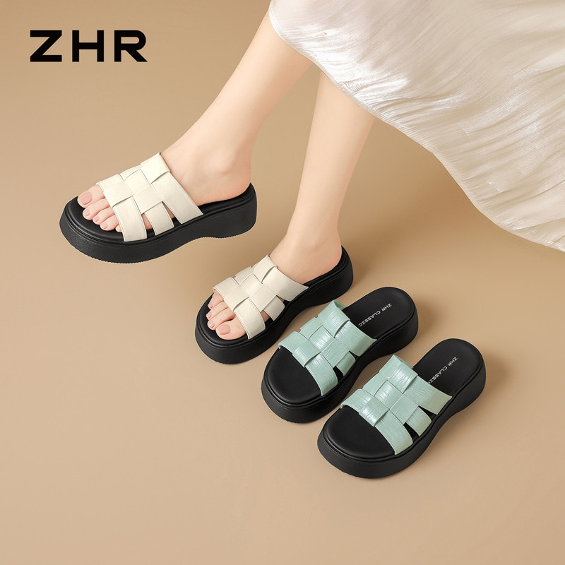 13411261.【ZHR则则】厚底拖鞋露趾套脚厚底女鞋[PU]