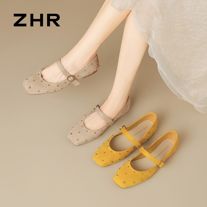 13411286.【ZHR则则】平底玛丽珍鞋方头套脚平底女鞋[羊京绒]